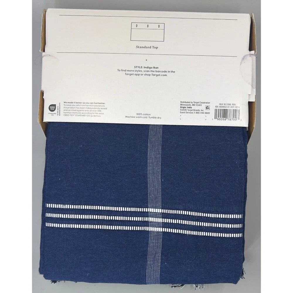 Threshold Indigo Ikat Shower Curtain 72x72 Navy Blue 100% Cotton Fringe NWT - Picture 3 of 4